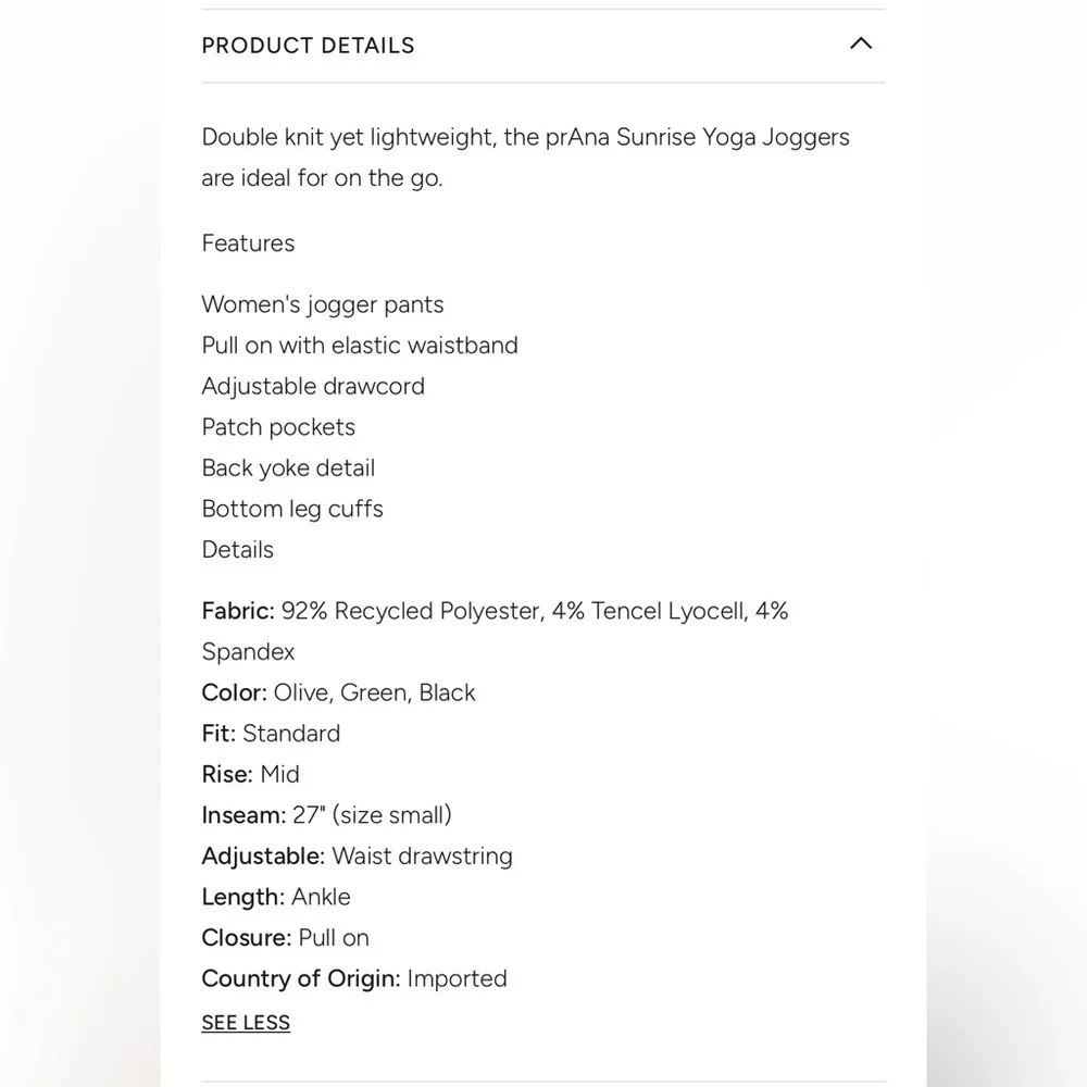 prAna Sunrise Jogger Pants, Black , X-Large, 1963871 - Picture 7 of 9